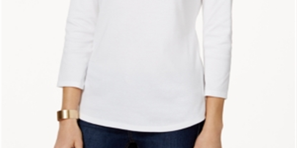 Charter Club Blusa feminina de algodão Pima com gola canoa, branca, tamanho 2XL