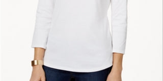 Charter Club Blusa feminina de algodão Pima com gola canoa, branca, tamanho 2XL