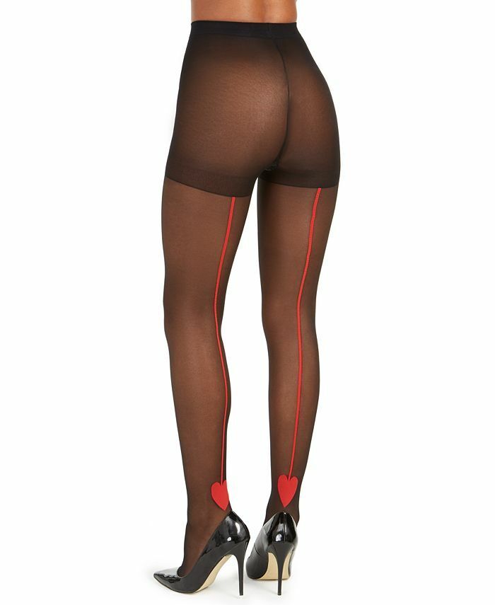 Meia-calça feminina INC International Concepts com costura traseira e coração, preta, tamanho X-S