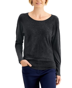 JM Collection Top Feminino com Manga Dolman e Rebites, Preto, Tamanho X-S