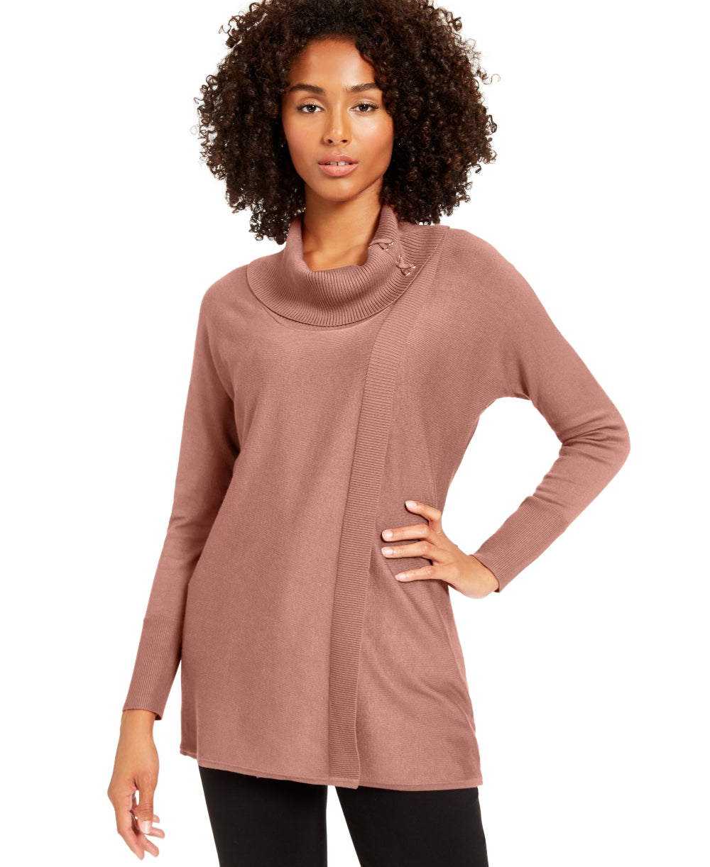 Suéter feminino JM Collection com gola alta e capuz, rosa, tamanho extragrande
