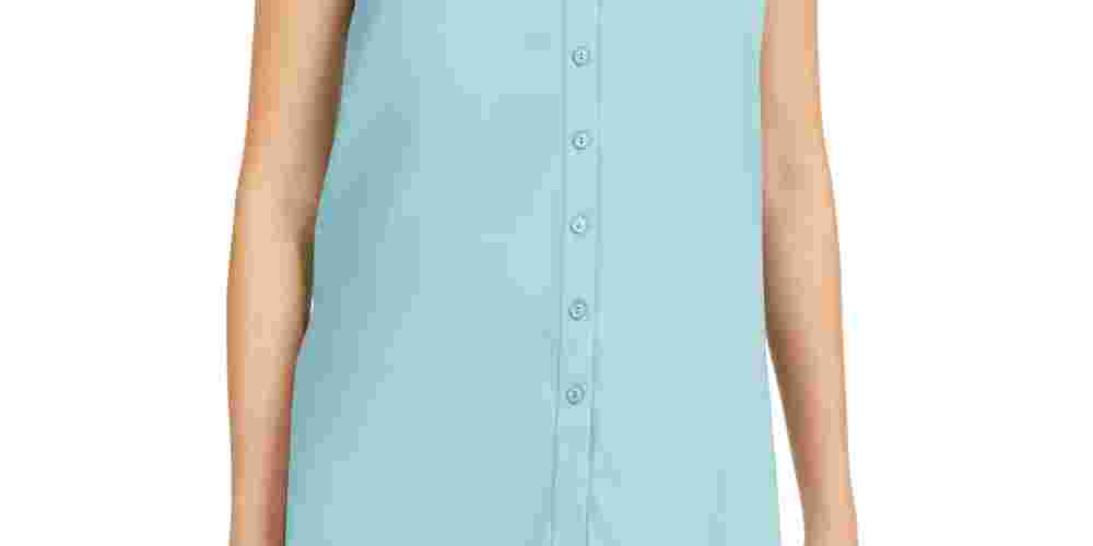 Túnica feminina Alfani sem mangas de malha com botões na frente, verde, tamanho pequeno