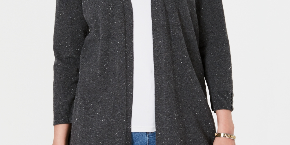 Karen Scott Cardigan Feminino Frente Aberta Cinza Escuro Tamanho PSM