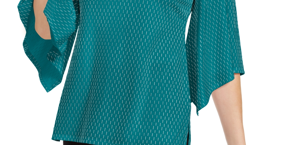 Blusa feminina com manga flare e detalhes em azul, tamanho pequeno, da coleção JM