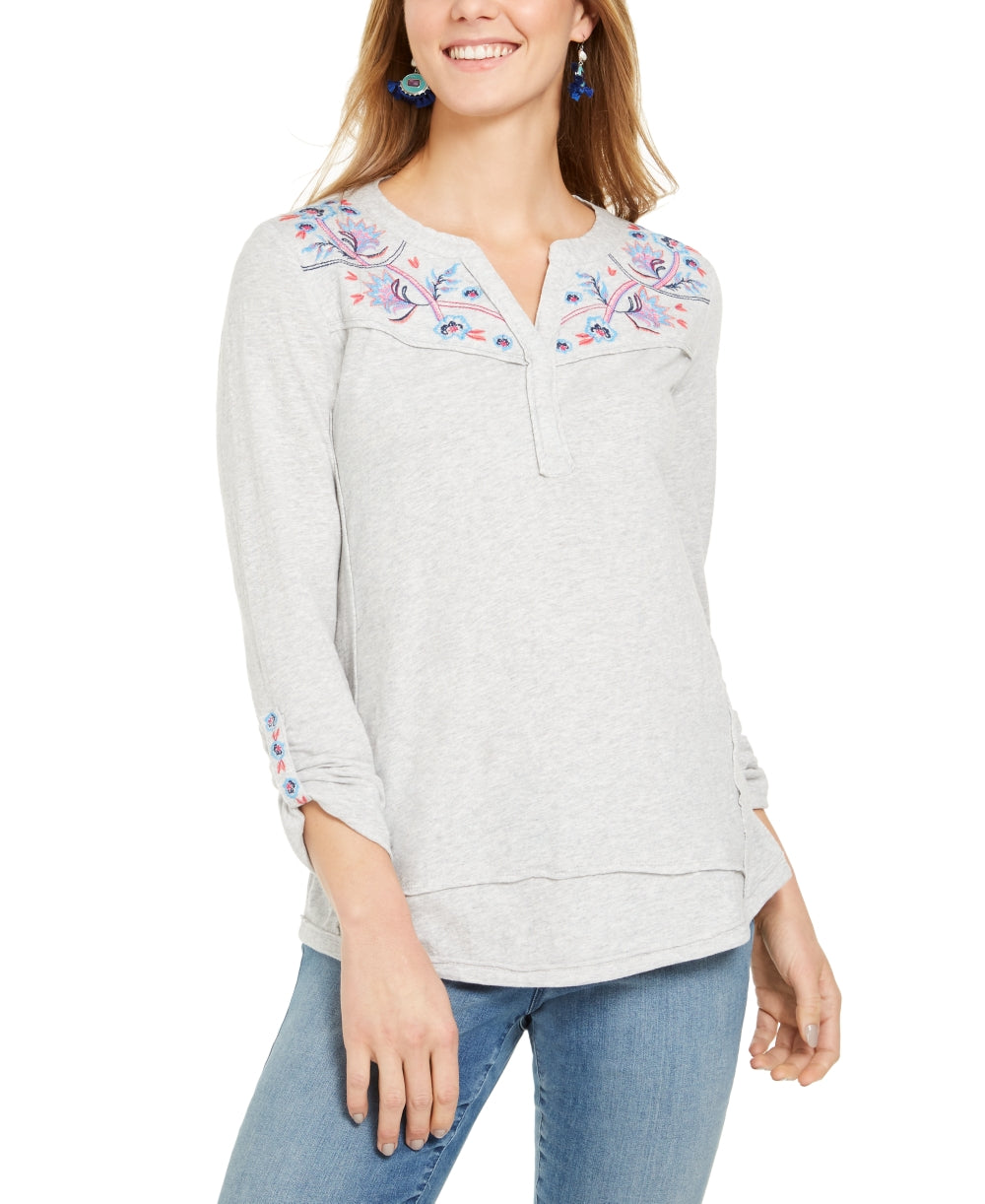 Blusa bordada feminina Style &amp; Co, cinza, tamanho pequeno