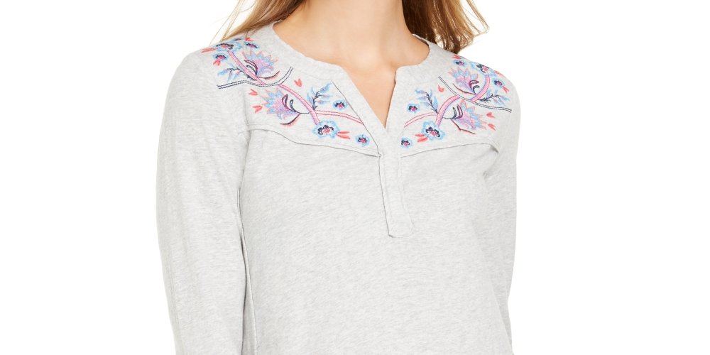 Blusa bordada feminina Style &amp; Co, cinza, tamanho pequeno