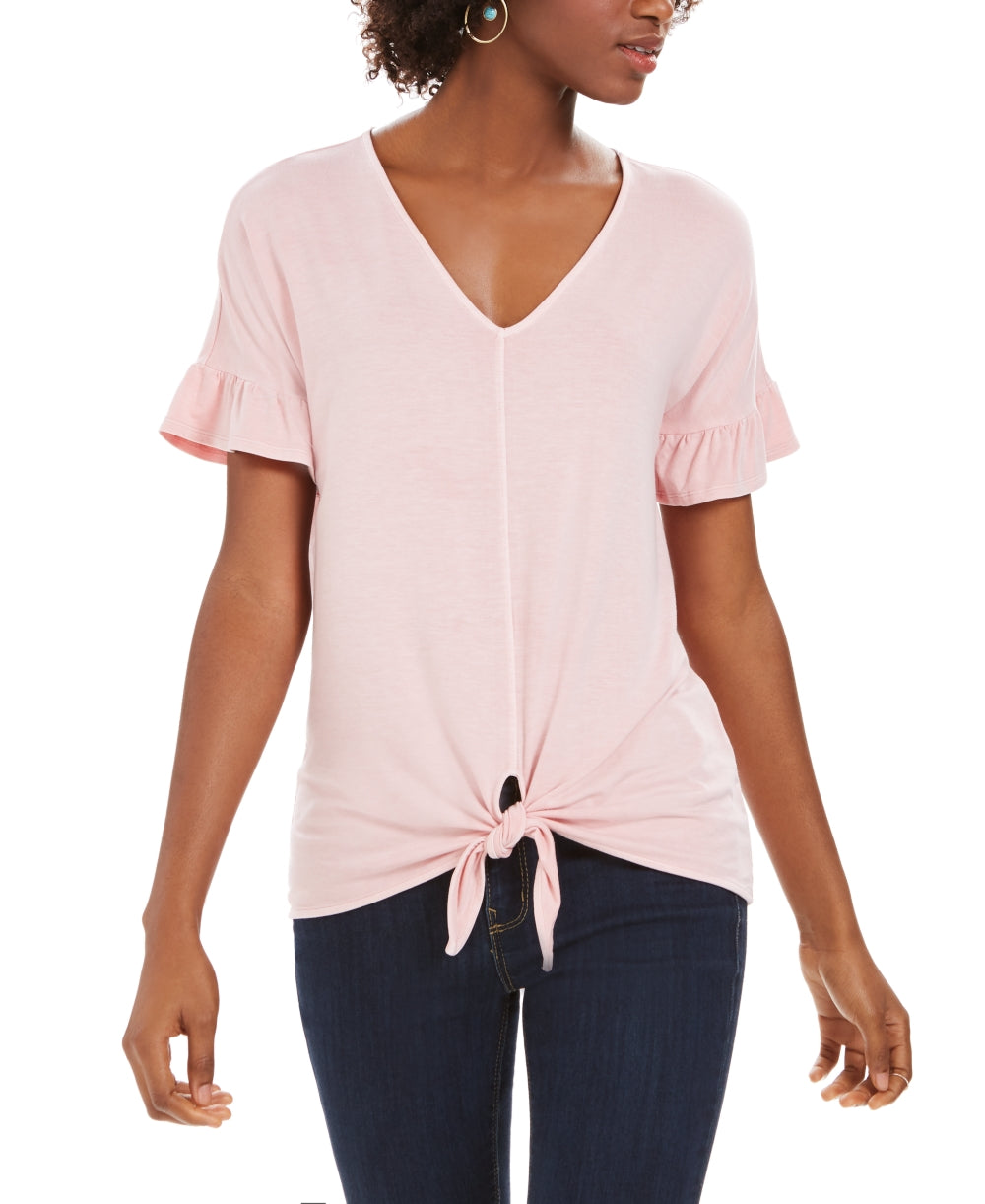 Blusa feminina estilo &amp; co com mangas bufantes e amarração frontal, rosa, tamanho extrapequeno