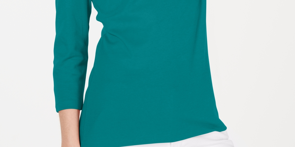 Karen Scott Blusa Feminina de Algodão com Decote Redondo Azul Tamanho Pequeno Médio