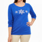 Blusa feminina Karen Scott de algodão com glitter e floco de neve, azul, tamanho médio