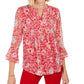 Top feminino estampado com decote dividido, tamanho pequeno, vermelho, Charter Club