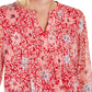 Top feminino estampado com decote dividido, tamanho pequeno, vermelho, Charter Club