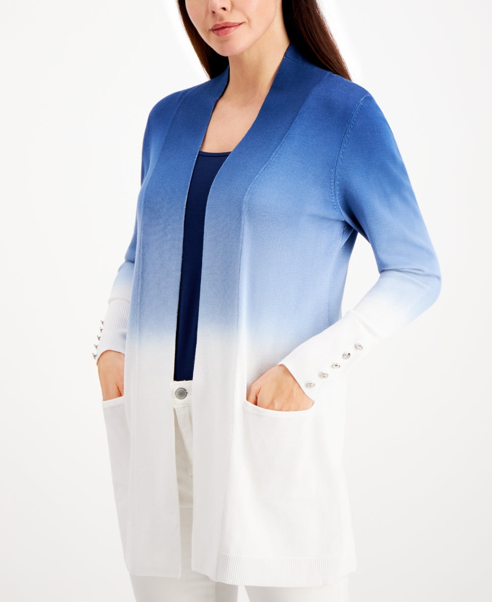 Cardigan feminino com acabamento em botões e tingimento por imersão JM Collection, azul, tamanho X-S