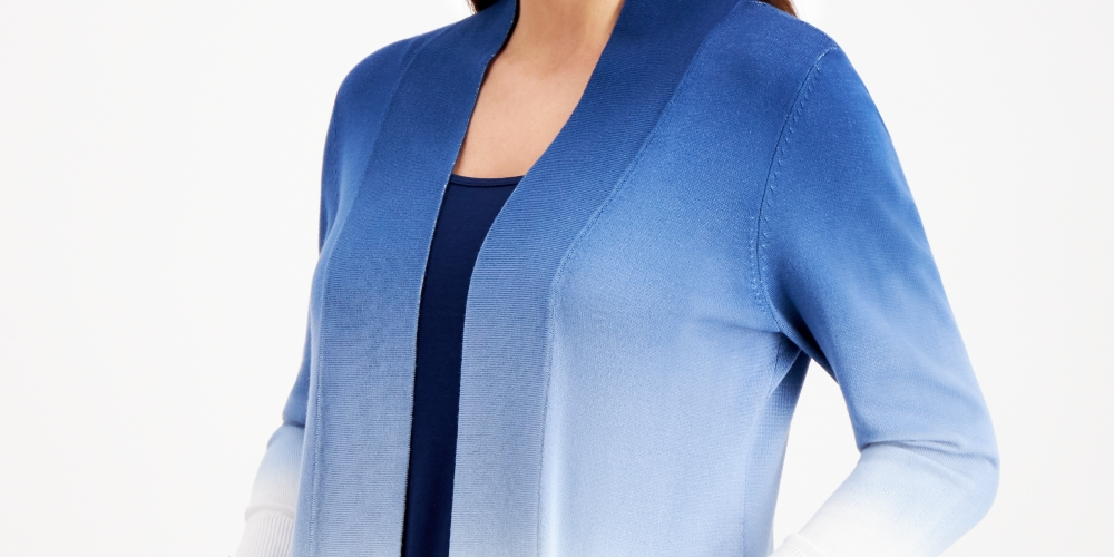 Cardigan feminino com acabamento em botões e tingimento por imersão JM Collection, azul, tamanho X-S