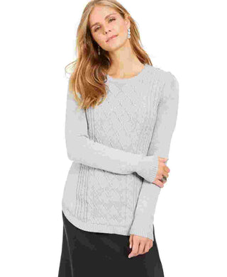 Camiseta feminina estampada de manga comprida e gola redonda Charter Club, cinza, tamanho pequeno grande