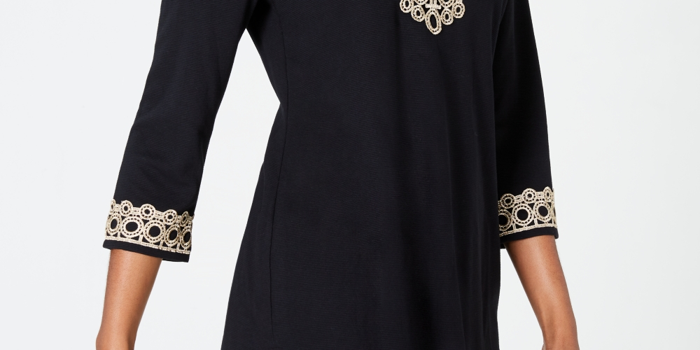 Túnica texturizada feminina Charter Club com manga 3/4, branca, tamanho pequeno G