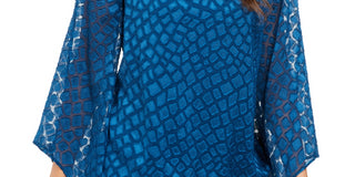 Blusa feminina Alfani com estampa de pele de cobra e bolhas, tamanho azul - Petite G