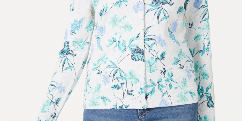 Cardigan feminino com estampa floral Charter Club cinza tamanho pequeno pequeno