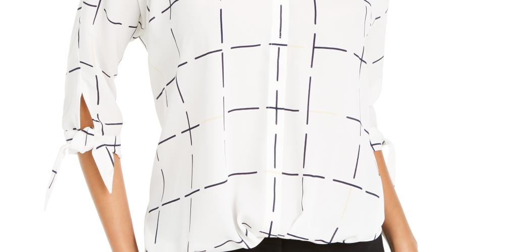 Blusa feminina Alfani com estampa e punhos em gravata, tamanho pequeno, branca