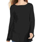 Blusa feminina com estampa canelada e manga comprida, gola redonda, tamanho PP, preta