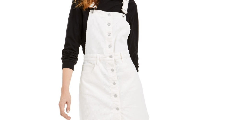 Vestido macacão de veludo cotelê feminino Oat, branco, tamanho 10