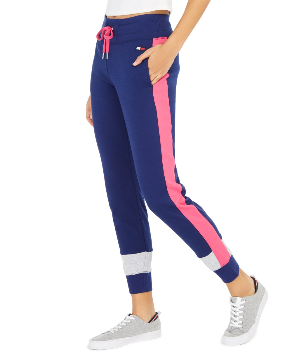 Calça jogger feminina Tommy Hilfiger Sport Colorblocked azul tamanho pequeno