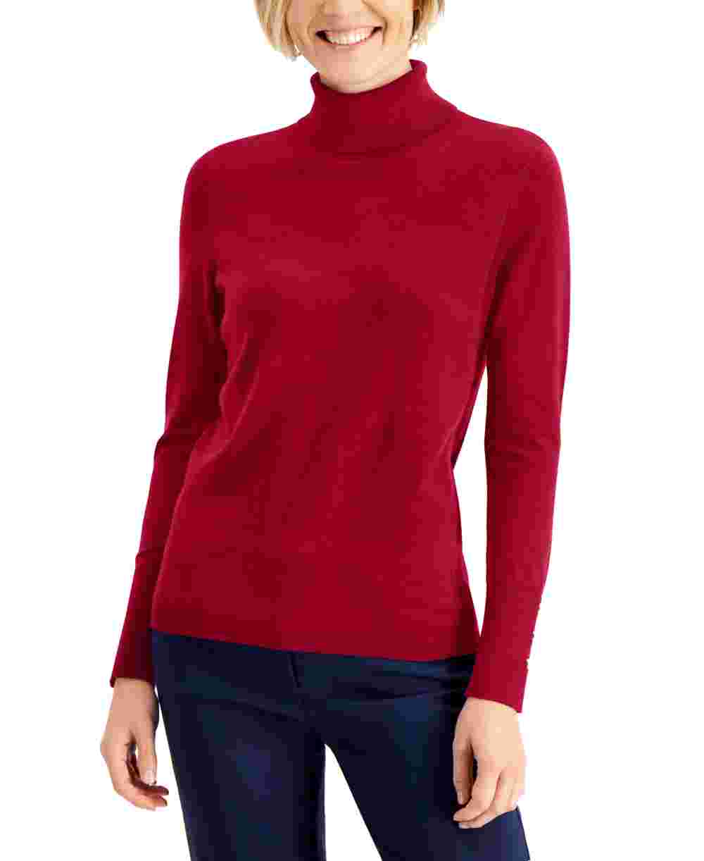 Suéter feminino de gola alta JM Collection, vermelho, tamanho grande