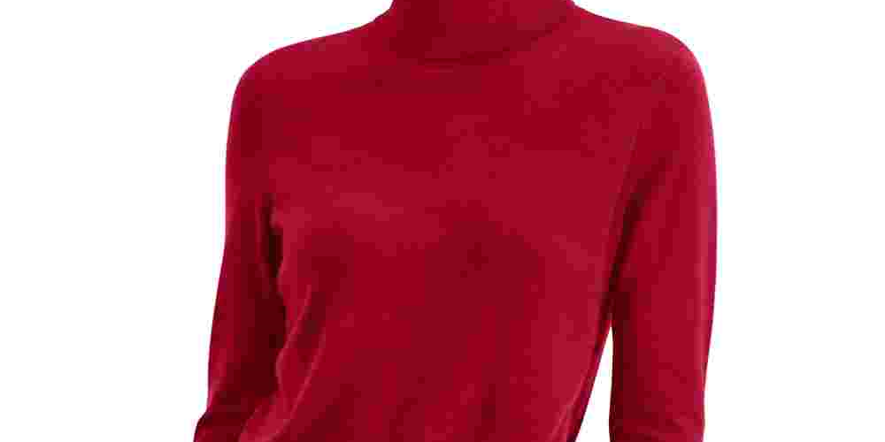 Suéter feminino de gola alta JM Collection, vermelho, tamanho grande