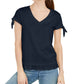 Blusa feminina com mangas amarradas e babados, estilo &amp; co, azul, tamanho pequeno