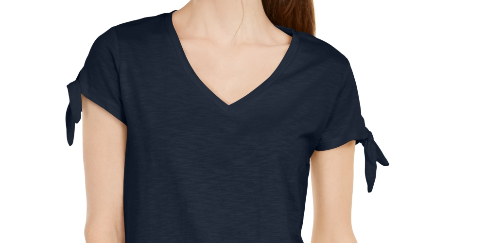 Blusa feminina com mangas amarradas e babados, estilo &amp; co, azul, tamanho pequeno