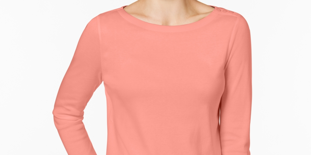 Charter Club Blusa feminina de algodão Pima com botões e ombros de fora, tamanho pequeno e laranja