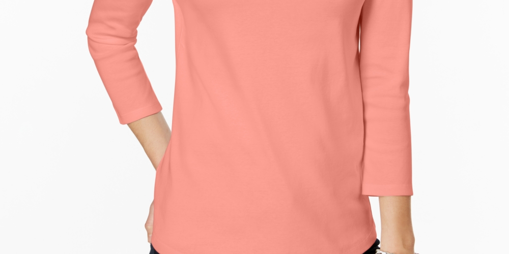 Charter Club Blusa feminina de algodão Pima com botões e ombros de fora, tamanho pequeno e laranja