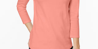 Charter Club Blusa feminina de algodão Pima com botões e ombros de fora, tamanho pequeno e laranja