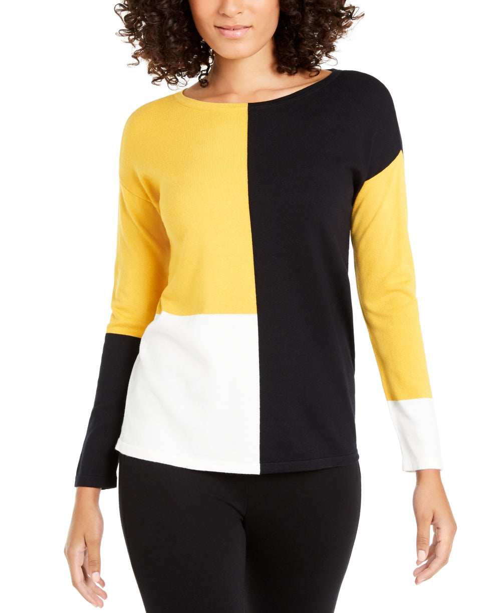 Blusa Alfani Feminina Ombro Caído Colorblock Amarelo Tamanho Pequeno Médio