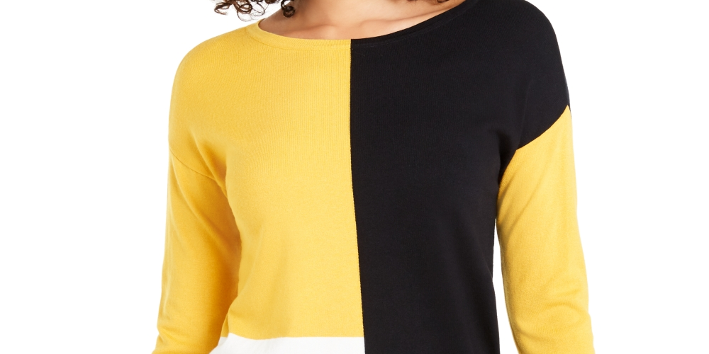 Blusa Alfani Feminina Ombro Caído Colorblock Amarelo Tamanho Pequeno Médio