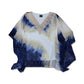 JM Collection Top poncho feminino estampado com acabamento em crochê, azul, tamanho X-S