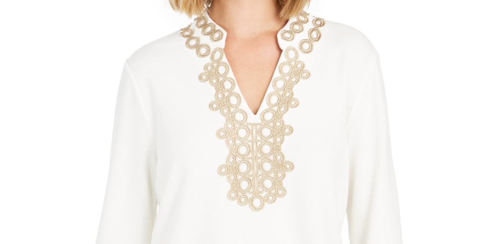 Túnica feminina Charter Club com acabamento em renda, branca, tamanho XX-G