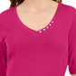 Blusa feminina Karen Scott com decote em V e detalhe de botão, rosa, tamanho pequeno