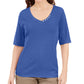 Blusa feminina Karen Scott com decote em V e detalhes em botões, azul, tamanho médio