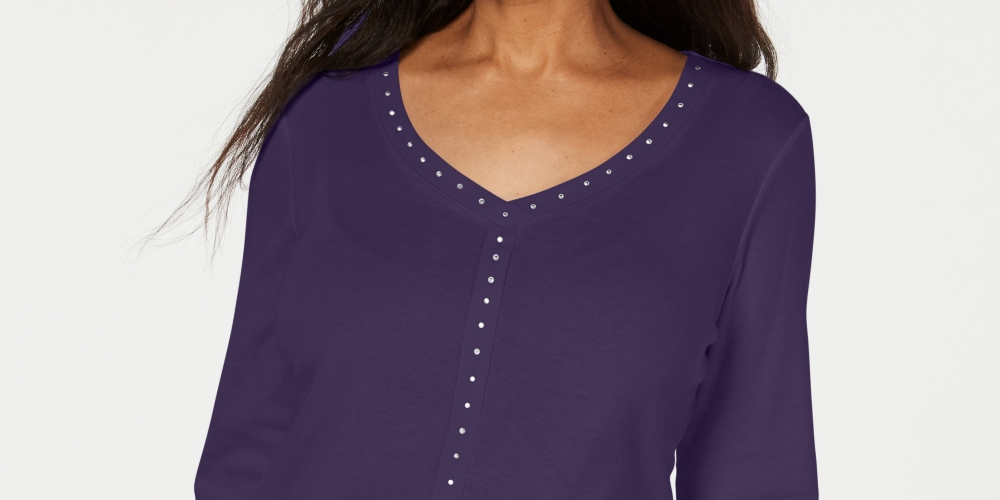 Karen Scott Top Feminino Gola V com Tachas Roxo Tamanho GG
