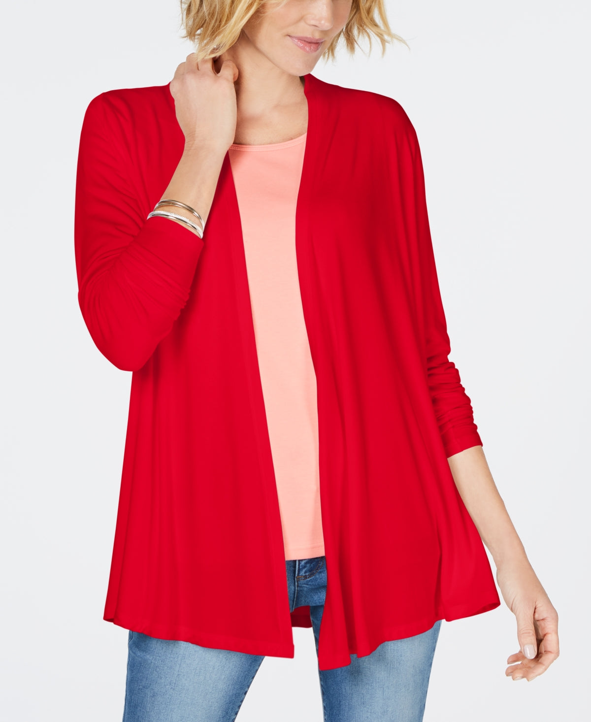 Karen Scott Cardigan Feminino Drapeado Frente Aberta Vermelho Tamanho Médio