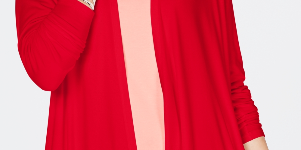 Karen Scott Cardigan Feminino Drapeado Frente Aberta Vermelho Tamanho Médio