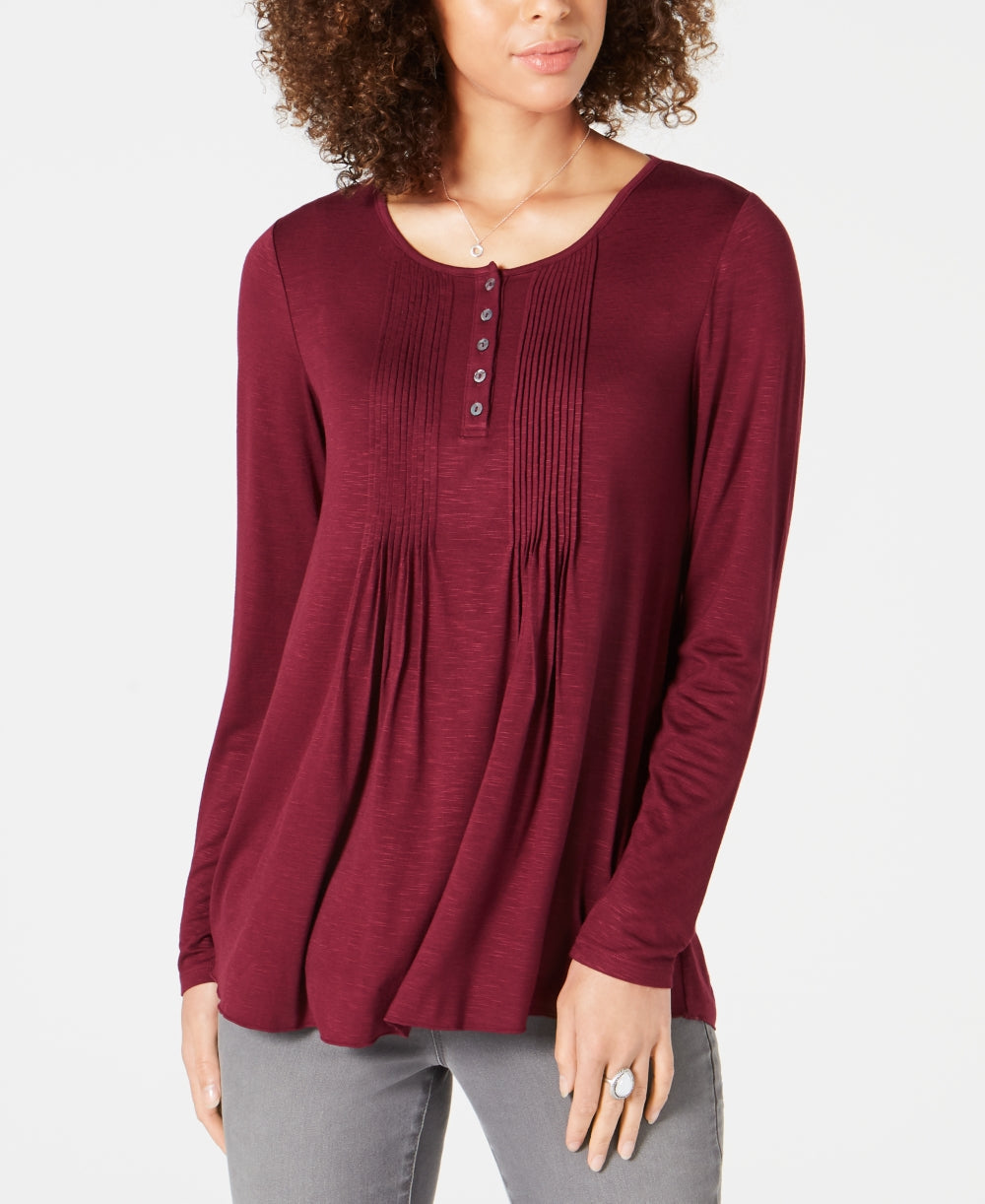 Blusa Pintuck Feminina Estilo &amp; Co Vermelha Tamanho Pequeno Grande