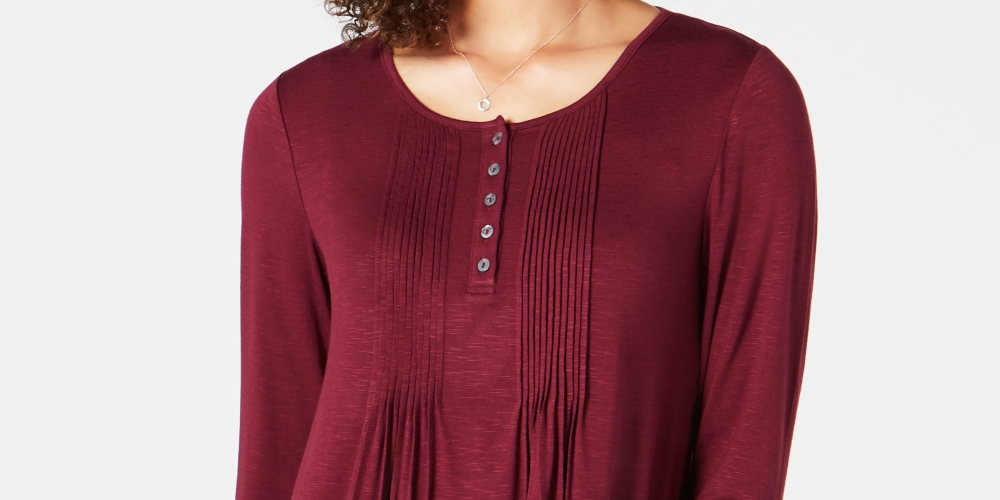 Blusa Pintuck Feminina Estilo &amp; Co Vermelha Tamanho Pequeno Grande