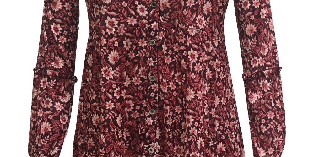 Túnica feminina com estampa floral estilo &amp; co, vinho, tamanho médio