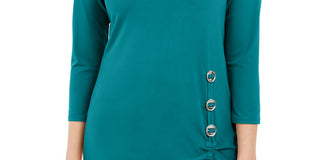 Túnica feminina JM Collection com acabamento em ferragens, azul, tamanho X-S