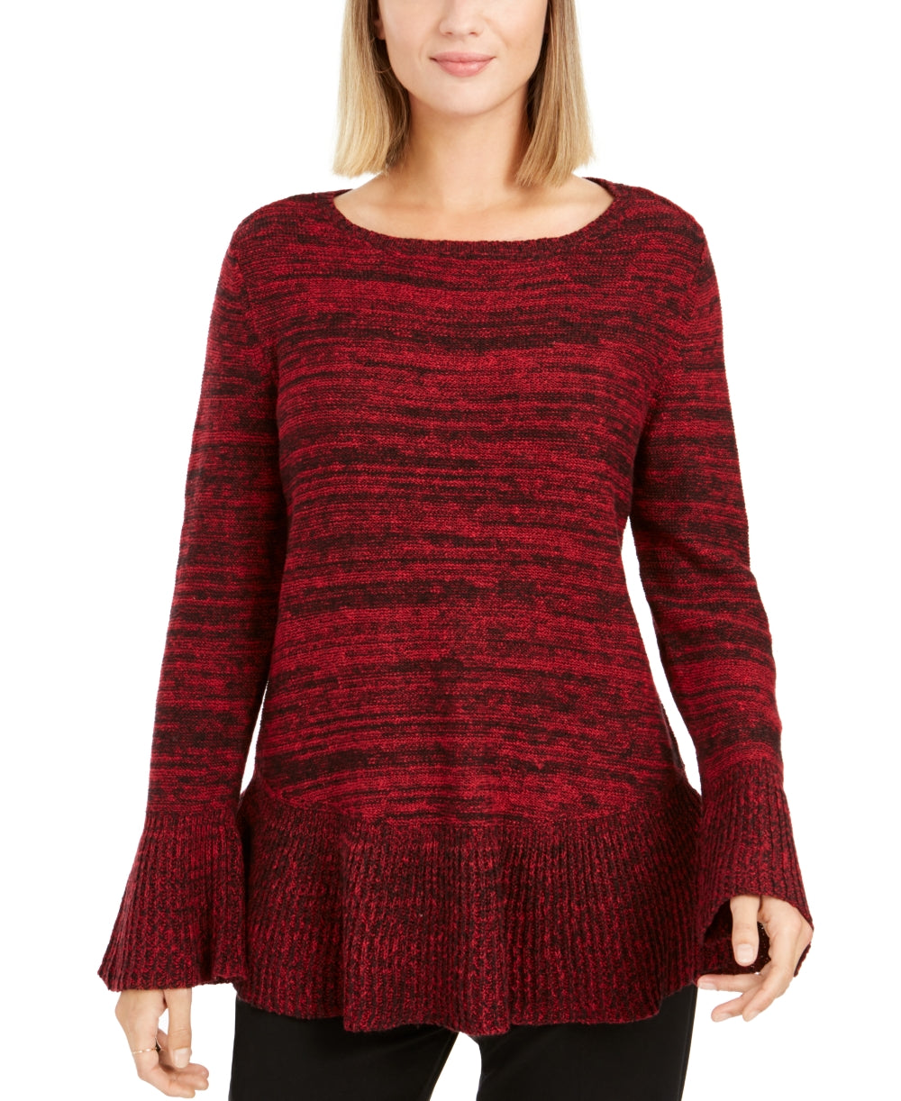 Suéter túnica feminino com babados e bainha estilo &amp; co, vermelho, tamanho pequeno M