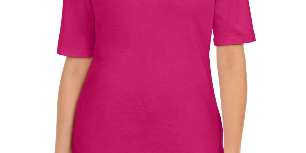 Karen Scott Blusa Feminina de Algodão com Decote em Fechadura Rosa Tamanho X-S