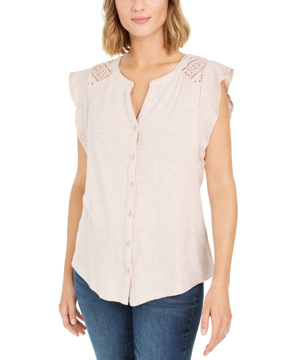 Camisa feminina sem mangas com ilhós estilo &amp; co, bege, tamanho GG