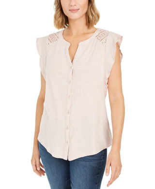 Camisa feminina sem mangas com ilhós estilo &amp; co, bege, tamanho GG