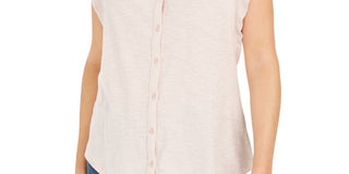 Camisa feminina sem mangas com ilhós estilo &amp; co, bege, tamanho GG